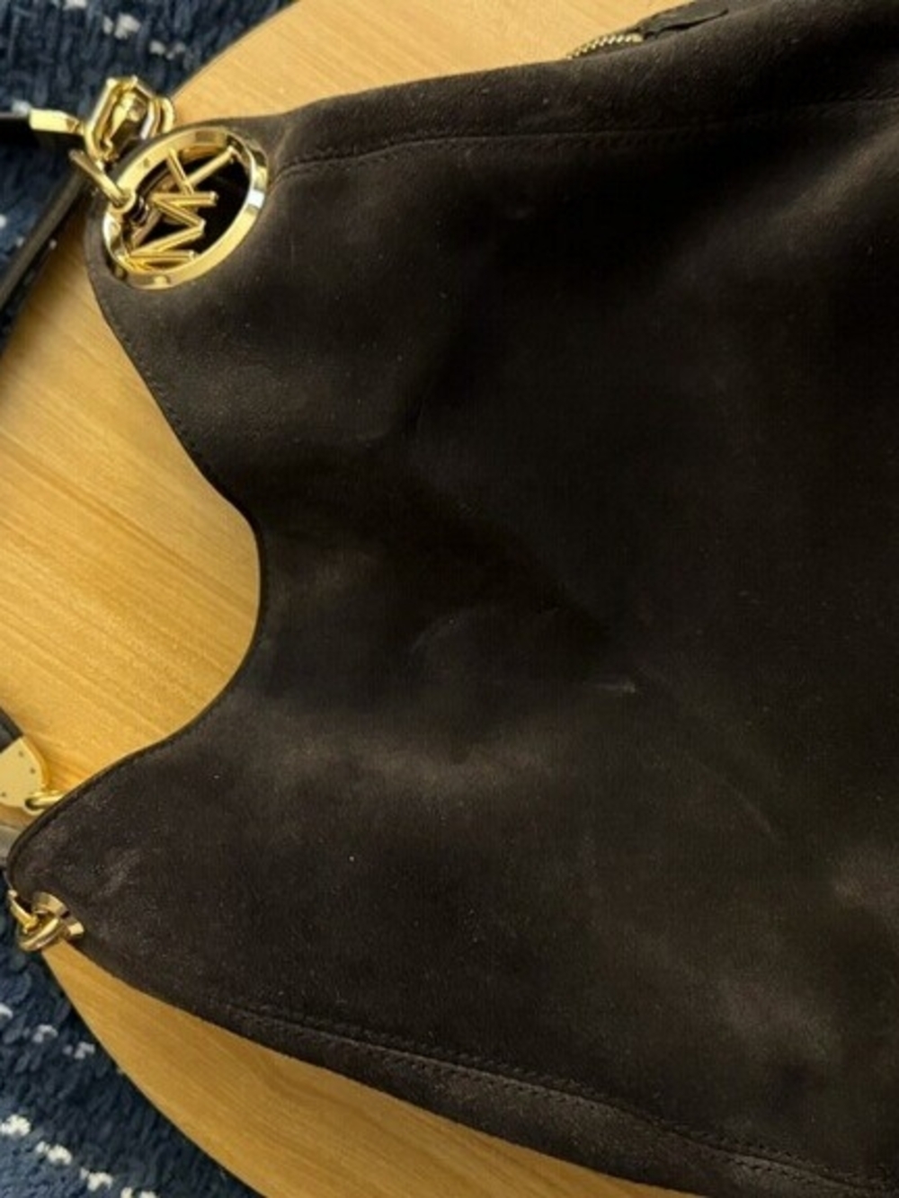 Michael Kors Brown Suede Shoulder Hobo Bag with Gold Hardware